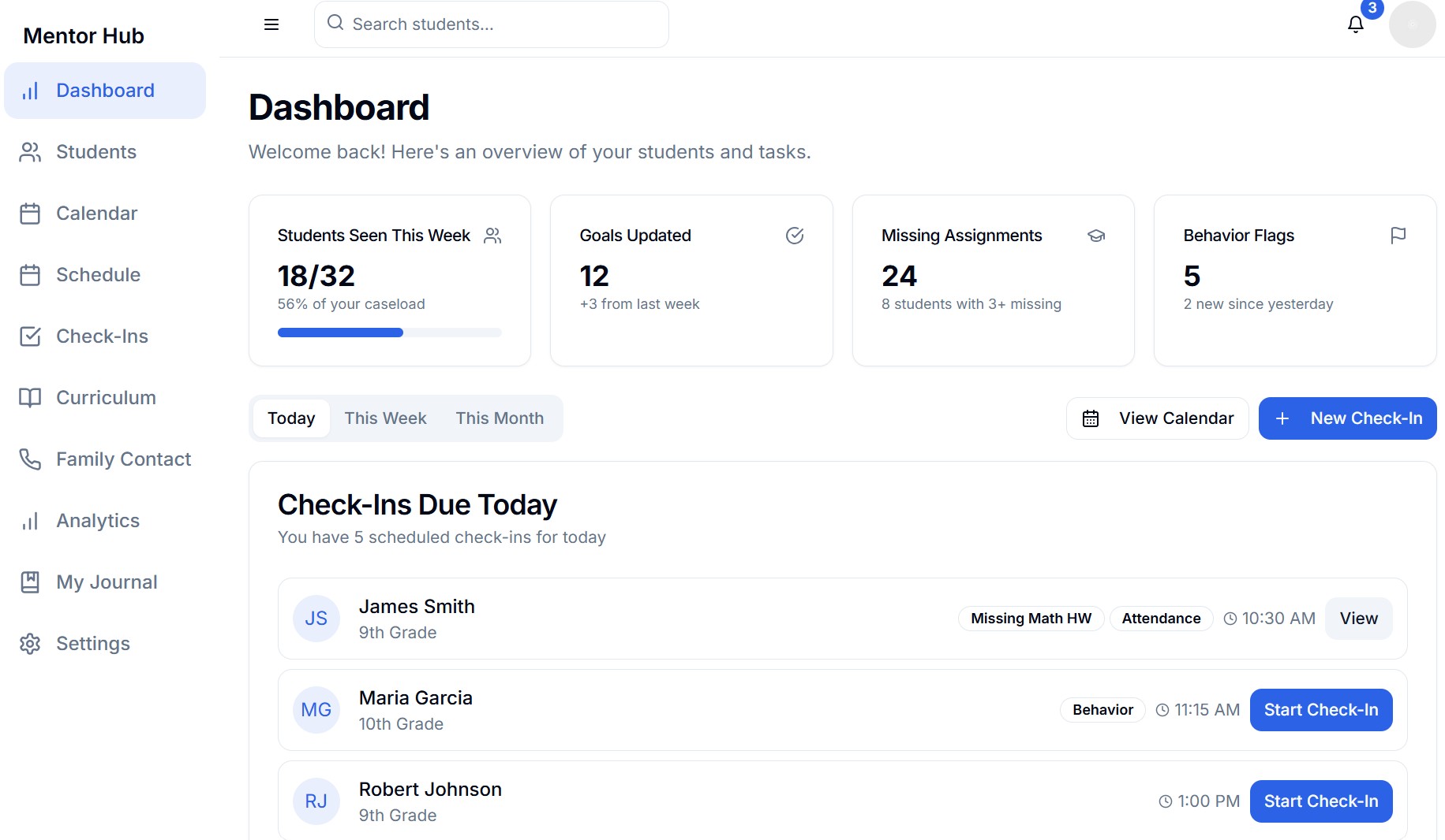 Mentoring Dashboard Screenshot